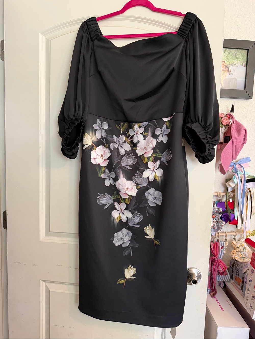 Ted Baker London Black Floral Off-Shoulder Midi Dress
